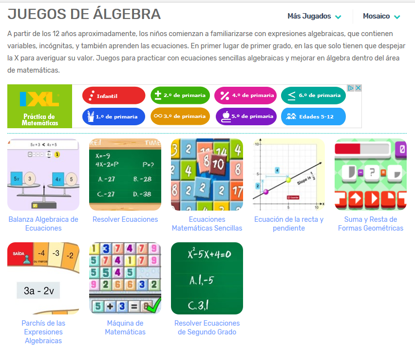 Juegos de &aacute;lgebra